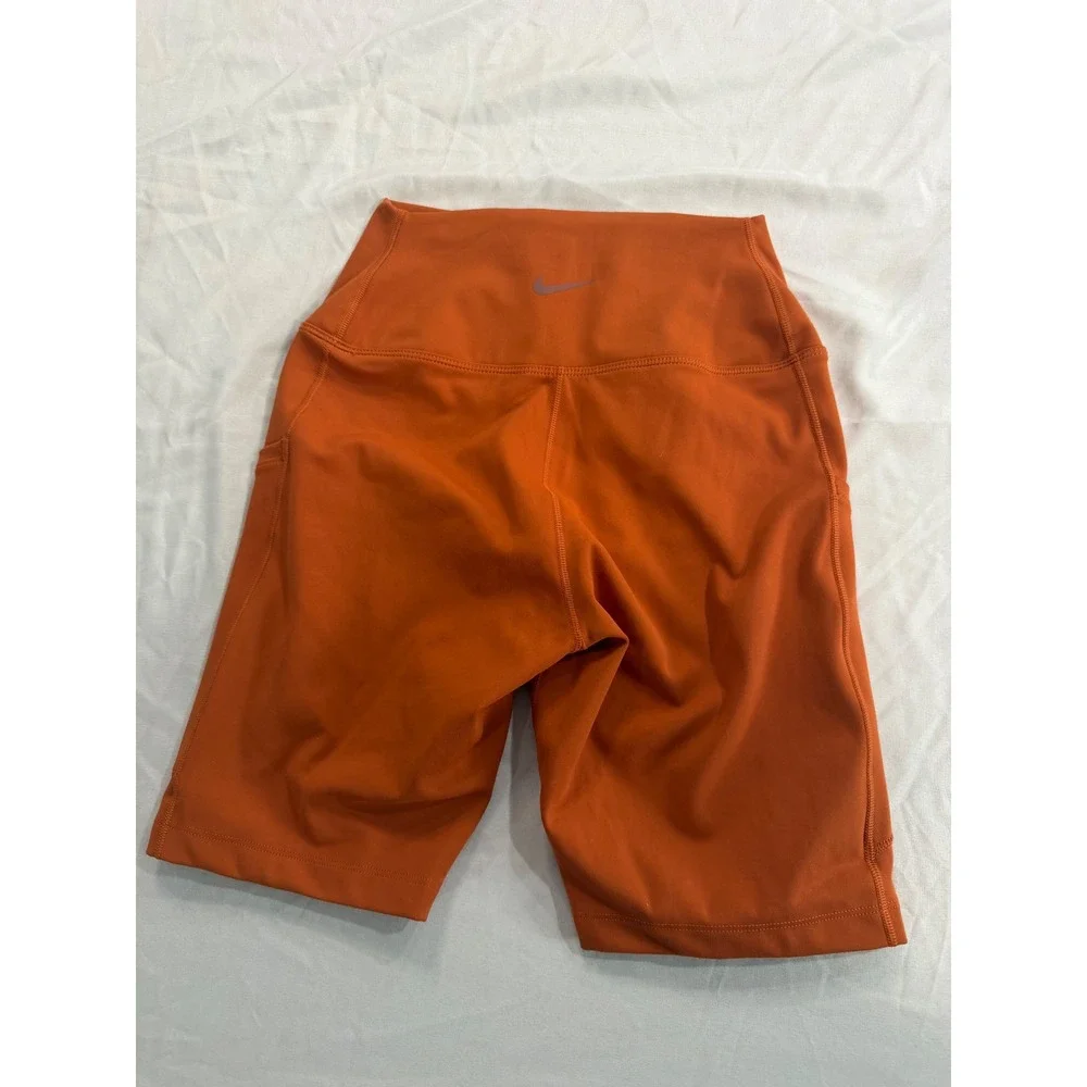 Nike One Dri-FIT Womens High Waisted Biker Shorts Burnt Orange Pockets Size S